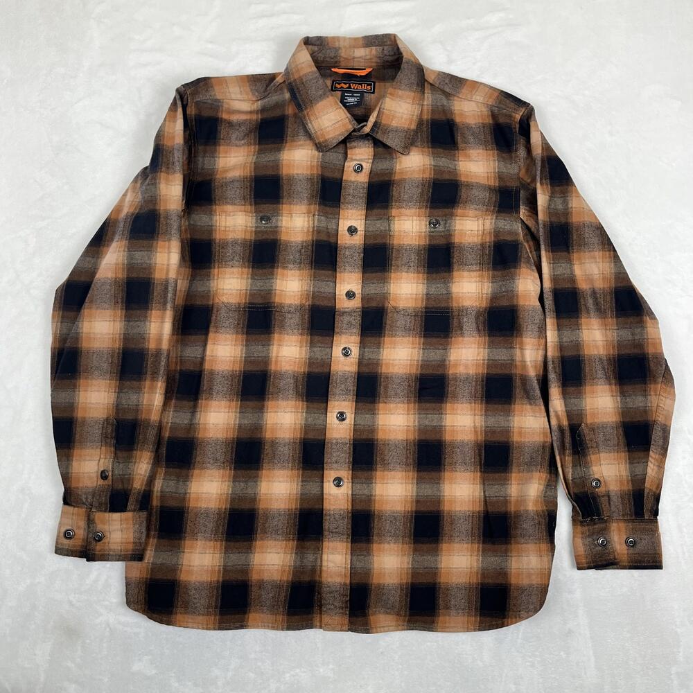 Walls Shirt Mens XL Brown Plaid Flannel Long Sleeve Button Front Casual